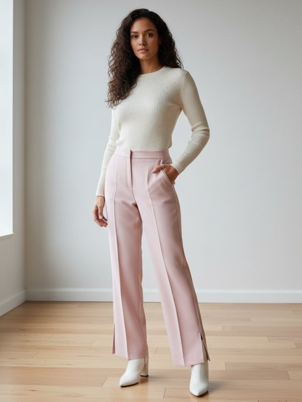 Reiss Marina Wide Leg Slit Hem Trousers Pink Size 10 NWOT